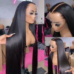 HD 30 34 inch Bone Straight Glueless 13x4 Lace Front Human Hair Wigs Brazilian 250% Transparent 13x6 Lace Frontal Wig For Women
