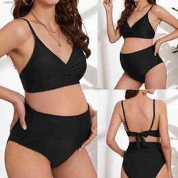 Maternity Swimwears Women's Maternity Soild Swimsuit Tropical Halter Boyshorts Adjustable Chest Swimsuit Beach Swimwear Set T230607