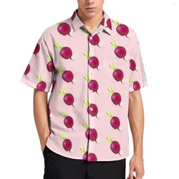 Men's Casual Shirts Red Radishes Beach Shirt Vegetable Print Hawaiian Male Retro Blouses Short-Sleeve Graphic Tops Large Size