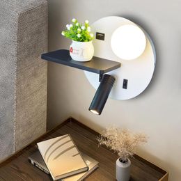 Wall Lamp LED With Switch USB And Wireless Charging Light Indoor Bedroom Bedside Reading Lamps Rotating Spotlight Backlight