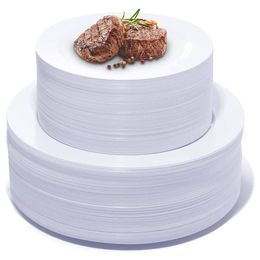 Kitchenware White Round Plastic Plates Disposable Dinner Plates Cake Plates Premium Hard Party Plates Appetizer Plates for Wedding Party