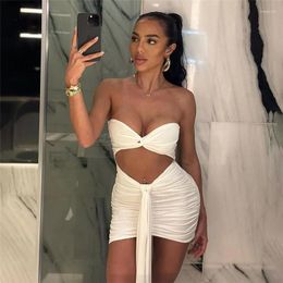 Casual Dresses 2023 Women Sexy Short Skinny Dress Low Cut Hollow Out Twist Knot Ruched Wrapped Chest Hip Off-Shoulder