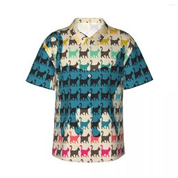 Men's Casual Shirts Men's Shirt Colourful Cats With Curved Tails Short Sleeve Tops Lapel Summer