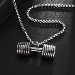 Pendant Necklaces Fashion Trend Men's Seven Layers Stainless Steel Dumbbell Necklace Motorcycle Fitness Lovers Jewelry Gift