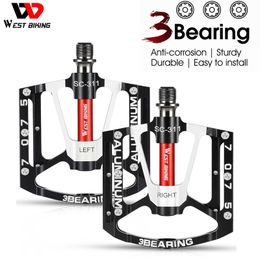 Bike Pedals WEST BIKING Ultralight Bicycle Pedals Sealed Bearing Aluminium Alloy Cycling Non-slip MTB Flat Pedals BMX Road Bike Accessories 230606