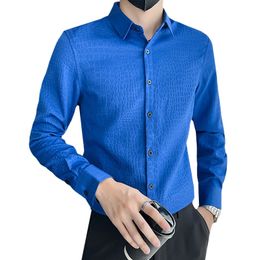 New Arrival Men Business Dress Shirts Black / Blue / White High Quality Luxury Wedding Party Court Plaid Shirts Homme