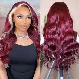 Long Natural Hair Highlights Red Blonde Coloured Lace Front Wig 13x4 Body Wave Lace Frontal Wig for Women Transparent HD Lace Wig Synthetic PrePlucked