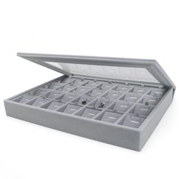 Jewellery Boxes Grey Velet Fashion Portable Jewellery Ring Pendent Display Organiser Box Tray Holder Earring Jewellery Storage Case Showcase 230606