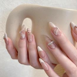 False Nails 24pcs French White Petal Nail Lady Fake Patch Full Cover Wearable Korean Style Manicure Set