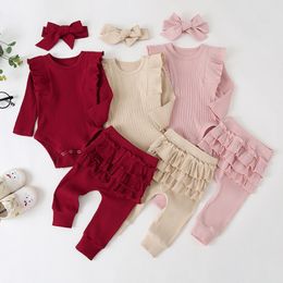 Completi di abbigliamento 0-24 M nato Neonate Neonate Ruffle T-Shirt Pagliaccetto Top Leggings Pantalone Abiti Set di vestiti Manica lunga Autunno Inverno Abbigliamento 230606