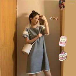 Casual Dresses Cotton Patchwork Short Sleeve Mini Women Ches 2023 Summer Dress Black Tunics Sweet Kawaii Harajuku Oversized Slim Top