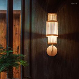 Wall Lamps Chinese Bamboo Lamp Bedroom Creative Japanese Simple Tea Room Art Mirror Headlight