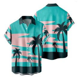 Men's Casual Shirts N B Mens Fashion And Leisure 3D Digital Printing Buckle Lapel Short Sleeve Shirt Top Tee Men Fitted