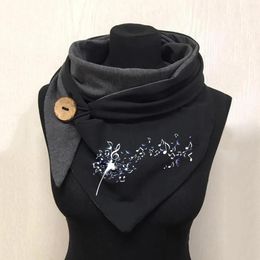 Scarves Fashion Women Dandelion Print Scarf Hijabs Female Lady Retro Button Multi-purpose Shawl Winter Echarpe Szalik L5