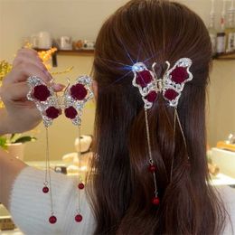 Hair Clips Barrettes Elegant Red Rose Butterfly Grip Girl Long Fringe Clip Metal Shark Top Delicate Bangs Accessories Z0607