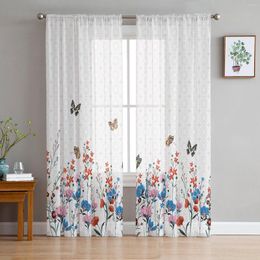 Curtain Spring Flowers Butterfly Retro Chiffon Sheer Curtains For Living Room Home Decoration Window Voile Tulle Drapes