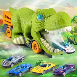 Diecast Model Dinosaur Toy Play Vehicle Game For Boy Car Truck Children Montessori Gift Kid Racing Track with Mini 230605