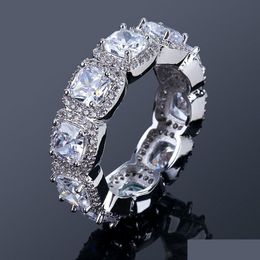 With Side Stones New Fashion White Gold Fl Vlustered Cubic Zirconia Fing Ring Band Iced Out Diamond Hip Hop Rapper Lovers Jewellery We Dhwr0