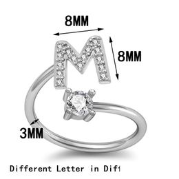 With Side Stones White Gold Cubic Zirconia Az English Initial Letters Custom Name Finger Ring Bling Diamond Size Open Cuff Rings Diy Dhh41