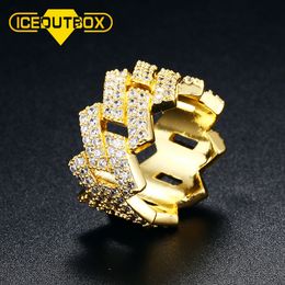 Solitaire Ring ICEOUTBOX 12mm Width Cuban Ring Micro Pave Cubic Zircon Miami Cuban Chain Gold Silver Colour Men's Hip Hop Jewellery Fashion Rings 230607