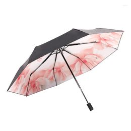 Umbrellas Three Fold Umbrella Female Small Fresh Black Glue Folding Rain Dual-use Sun Protection Ultraviolet Rays