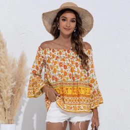 Women's T Shirts Women's Summer Oneline Shoulder Fashion Floral Flared Sleeves Casual Top