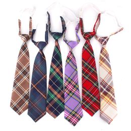 Neck Ties Skinny For Men Women Casual Plaid Necktie Suits Boys Girls Slim Gravatas Simple Lazy person Student Tie 230605