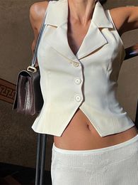 Women's Tanks SEASONS Button Up White Y2K Jacket Vest Tops Women Turn Down V Neck Sleeveless Street Style Casual Cropped Tee Shirts