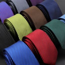 Neck Ties Men 5cm Slim Tie Solid Color Striped Necktie Polyester Narrow Cravat Blue Red Black Brown For Wedding Party Accessory Gift 230605