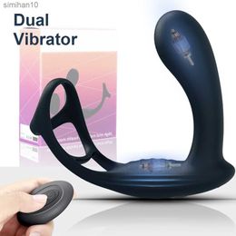Dual Vibrator Butt Plug Men Prostate Massager With Cock Ring Anal Sex Toys for Man Rechargeable Adult Couples Eroitc Product L230518