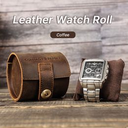 Watch Boxes Cases Cow Leather Single Slot Watch Roll Case Portable Vintage Watch Case Watch Holder Travel Wrist Jewelry Storage Pouch Organizer 230607