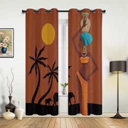 Curtain African Women Elephant Window Curtains In The Living Room Kitchen El Open Drapes Printed For Bedroom