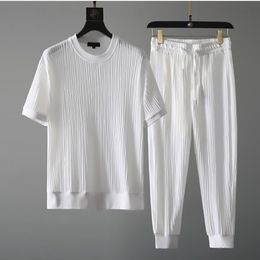 Men's Suits Blazers 2023 Summer Men's Two Piece Linen Casual T-shirt and Shorts Set Men's Sportswear Fashion Short Sleeve Athletic Wear M-4XL