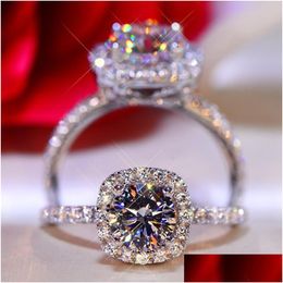 Wedding Rings 100% 1Ct 2Ct 3Ct Brilliant Diamond Halo Engagement For Women Girls Promise Gift Sterling Sier Jewellery 220223 Drop Deli Dhiea