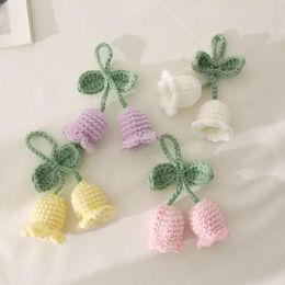 Decorative Flowers Hand-Knitted Bell Orchid Flower Pendant Artificial Crochet Fabric Handmade Knitted Bag Car Home Decor