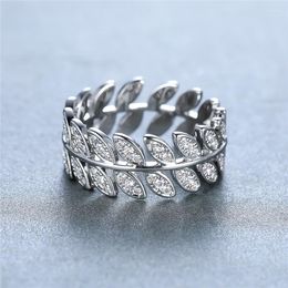 Wedding Rings Cute Female Small White Zircon Leaf Ring Luxury Silver Colour CZ Stone Fashion Plant Engagement For Women