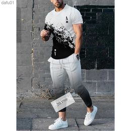 Fashion Men's Summer Tracksuit 2 Pieces T-Shirt+Trousers Set Casual Outdoor Streetwear Outfit Male Oversized Clothing Suit L230520