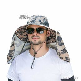 Wide Brim Hats Summer Large Bucket Hat Men Outdoor Protection Neck Flap Breathable Fisherman Foldable Camping Quick Dry R230607