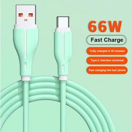 6A 66W USB Type C Super Fast Charging Cables For Android Smartphones 1M 1.5M 2M Quick Flash Charging Data Lines For Huawei OPPO Xiaomi Glory VIVO in OPP Bag Candy Colourful