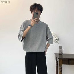 Grey Loose Elegant Fashion Mens Clothing For Young Mens Korean Streetwear School T Shirts Gentlemen Oversized Summer Blouse New L230520