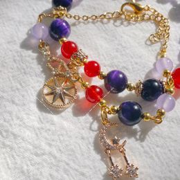 Link Bracelets Genshin Impact Cosplay Mona Natural Amber Crystal Opal Bead Bracelet Bangle For Women Men Halloween Decor Prop Girl Jewellery