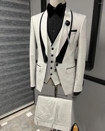 Men's Suits Ivory Linen Wedding Banquet Suit Custom Men's Tuxedo Slim Fit 3 Piece Gentleman Modern Formal Business Casual/Party/Prom