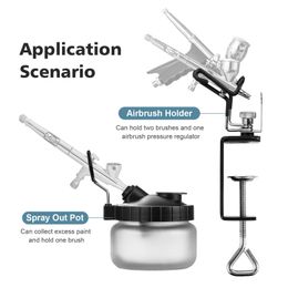 Spraypistolen Universal Airbrush Holder Stand Airbrush Cleaning Tool TwoBrush Holder Clampon Table Stand with Universal Spray Out Pot Set