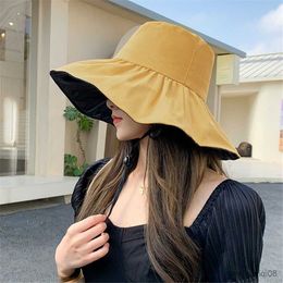 Wide Brim Hats Bucket Hat Women Men Beach Sun Summer Sunscreen Outdoor Foldable Portable Fisherman Cap R230607