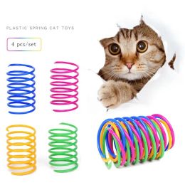 Lovely Cat Small Pet Color Plastic Spring Cats Toy Beating Pets Supplies Plastic Material Four Mixed Colors Per Set