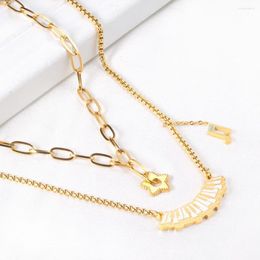 Chains Cute Fashion Star Pendants Women Double Paper Clip Link Necklace Multilayer Golden Collar OL Statement Party Aesthetic