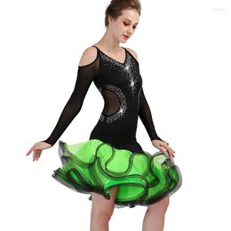 Stage Wear Sexy Dress Latin Dance Clothes For Women Sequin Long Sleeves Adult Cha-cha