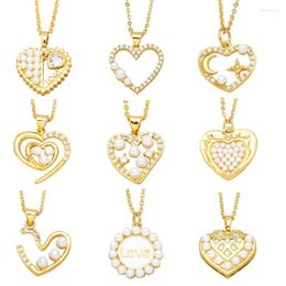 Pendant Necklaces FLOLA Gold Plated Small White Pearl For Women Copper CZ Rhinestone Heart Necklace Valentines Jewellery Gifts Nkeb721