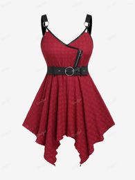 Women's Tanks ROSEGAL Plus Size Lace Trim Buckle Zipper Backless Tank Top Red Sexy Hanky Hem Textured Vest Fashion Streetwear Tops 4XL