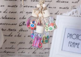 10 15 ml Car Hanging Rope Empty Decoration Bottle Hand Made Polymer Clay Ceramic Essential Oil Perfume Bottle With Wooden